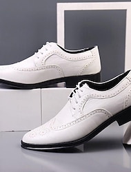 Men's Oxfords Casual Shoes Derby Shoes Brogue Dress Shoes Wingtip Shoes Business British Wedding Party & Evening PU Lace-up Black White Brown Spring Fall