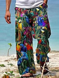 papegaai tropische Hawaiiaanse herenresort 3D-geprinte casual broek broek losse pasvorm rechte pijpen elastische taille trekkoord polyester aloha hawaiiaanse zomerstrandbroek s tot 3xl