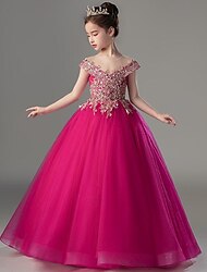 Παιδιά Κοριτσίστικα Φόρεμα για πάρτυ Συμπαγές Χρώμα Κοντομάνικο Επίδοση Γάμου Δίχτυ Πριγκίπισσα Γλυκός Δίχτυ Μέχρι τη μέση της γάμπας