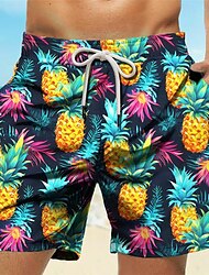ananas trooppinen miesten lomakeskus 3D-painetut lautashortsit uimashortsit uimahousut tasku kiristysnyöri verkkovuorella mukava hengittävä lyhyt aloha havaijilainen lomaranta s to 3xl