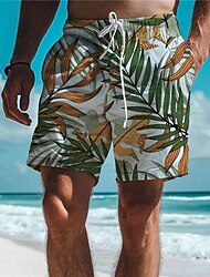 Bărbați Pantaloni Scurti Pantaloni Scurți de Înot Boxeri înot Cordon cu căptușeală din plasă Talie elastică Frunză Tropical Confort Respirabil Scurt Concediu Vacanță Plajă Vacanță Hawaiană Galben