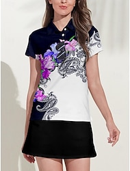 Women's Golf Polo Shirt Black Short Sleeve Sun Protection Top Floral Paisley Ladies Golf Attire Clothes Outfits Wear Apparel