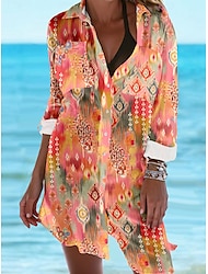 Hawaii skjorta Dam Skjorta Blus Grafisk Hawaiisk Ledigt Helgdag Strand Knapp Mönster Blå Långärmad Mode Tröjkrage Vår & Höst