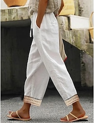 Women's Pants Trousers Linen Cotton Blend Plain White Casual Daily Ankle-Length Outdoor Going out Spring, Fall, Winter, Summer