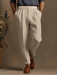 40% Linen Men's Linen Pants Trousers Summer Pants Pleated Pants Pocket Pleats Plain Breathable Comfortable Office / Career Daily Vacation Classic Casual White Pink