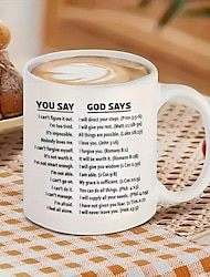 1 pieza dices que Dios dice taza de café tazas de café de cerámica citas inspiradoras tazas de agua verano invierno vasos regalos de cumpleaños regalos de vacaciones regalos de navidad regalos de año