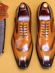 Men's Dress Shoes Oxford Polished Tan Leather Elegant Toe Cap Design