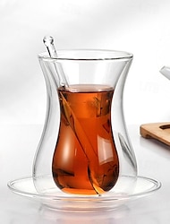Double Walled Hourglass Tea Coffee Glass Cups Turkish Tea Tulip Coffee Mug 6.7 oz Persian Dishwasher safe Turkish Cup Istikan Arabic Set