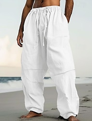 Bărbați Pantaloni de in Pantaloni Pantaloni de vară Pantaloni de plajă Cordon Talie elastică Pliuri Simplu Confort Respirabil Casual Zilnic Concediu Amestec de Lână / Bumbac Modă Stil Clasic Negru Alb