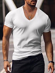Bărbați Tricou Tricouri Cămașă cu mânecă scurtă Tee Top Simplu În V Stradă Vacanță Manșon scurt Îmbrăcăminte Modă Designer De Bază