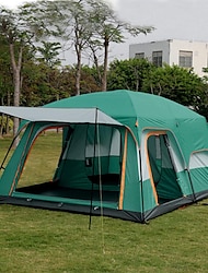 3-4 Person Camping Tent Family Tent Outdoor Windproof UPF50+ Rain Waterproof Double Layered Poled Two-Bedroom and One-Living Room Tent Thickened Rainproof Tent Polyester 330*210*185 cm