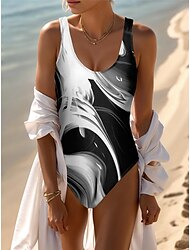 Women's Swimwear One Piece Monokini Bathing Suits Normal Swimsuit Open Back Printing High Waisted Gradient Color Scoop Neck Sports Fashion Bathing Suits