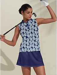 Mulheres Camisa polo de caminhada Azul marinho Sem Manga Blusas Folha Roupas femininas de golfe, roupas, roupas, roupas