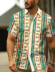 kokopelli tribal etnische vintage herenresort Hawaiiaans 3D-bedrukt overhemd met knoopsluiting korte mouw zomerstrandshirt vakantie dagelijkse slijtage s tot 3xl