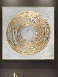 Dipinto a olio astratto con cerchi dorati su tela dipinto a mano con cerchi dorati, originale dipinto a olio astratto con texture a foglia oro per soggiorno moderno, senza cornice