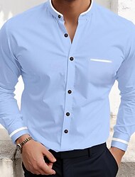 Herren Hemd Knopfhemd Lässiges Hemd Weiß Marineblau Blau Langarm Farbblock Geometrisch Stehkragen Täglich Urlaub Patchwork Bekleidung Modisch Brautkleider schlicht Smart Casual