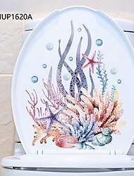 aquarel toiletstickers: koraal, zeester, zeegras, kwal, schelp - verwijderbare huishoudelijke muurstickers voor de badkamer, ideaal voor het toevoegen van een strandachtige sfeer aan uw ruimte