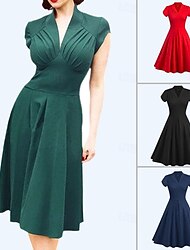 retro vintage 1950-luvun mekko a-line mekko swing mekko midi naisten syvä v tapahtuma- / juhlamekko