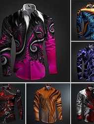 Per uomo Camicie Stampate Manica Lunga Subculturale Vacanza Feste Streetwear Primavera & Estate Collo ripiegato Stampato Bottonato Blu Rosso - rosa Rosso Blu marino Viola