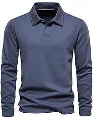 Men's Cotton Polo Shirt Golf Shirt Casual Sports Lapel Long Sleeve Basic Modern Plain Classic Spring &  Fall Regular Fit Apricot Black Blue Green Cotton Polo Shirt