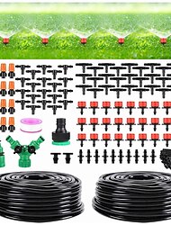 Garten-Tropfbewässerungsset, Gewächshaus-Mikro-Tropfbewässerungssystem-Set mit 1/4 Zoll und 1/2 Zoll leerem Verteilungsschlauch, verstellbarer Terrassen-Nebeldüse, Emitter-Sprinkler