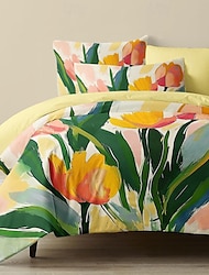 100% Cotton Floral Tropical Series Duvet Cover 3-Piece Set for Summer Soft Skin Friendly Long Lasting