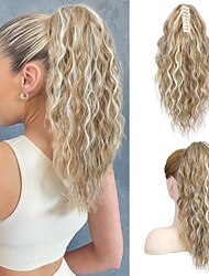 Highlight Ponytail Extension Claw Tia Long Multi Layered Fluffy Thick Wavy Jaw Clip in Fake Pony Tails Fake Hair Soft Natural Synthetic Hairpiece Dark Blonde White Blonde Highlights
