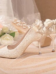 Women's Heels Wedding Shoes Slip-Ons Ladies Shoes Valentines Gifts Dress Shoes Sparkling Shoes Wedding Valentine's Day Wedding Heels Bridal Shoes Bridesmaid Shoes Bowknot Sparkling Glitter Stiletto