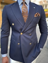 férfi alkalmi irodai blézer dzseki egyszínű normál szabott szabású dupla mellű hatgombos seregzöld fekete fehér sötétkék 2024