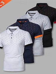Multi Packs 4pcs Men's Lapel Short Sleeves Navy+White+Light Gray+Black Polo Button Up Polos Golf Shirt Patchwork Dot Daily Wear Vacation Polyester Spring & Summer