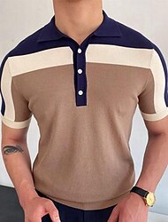 Men's Golf Shirt Golf Polo Work Casual Lapel Short Sleeve Basic Modern Color Block Patchwork Button Spring & Summer Regular Fit Khaki Golf Shirt