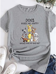 Damen T Shirt Hund Kurzarm Täglich Basic U-Ausschnitt Standard Baumwolle S