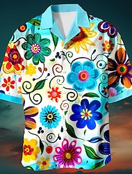 Blumenmuster Modisch Designer Brautkleider schlicht Herren Hemd Hawaiihemd Sommerhemd Grafik-Shirt Outdoor Strasse Normal Sommer Frühling Kubanisches Halsband Blau Purpur Grün S M L Hemd