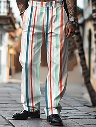 Colorful Holiday X Designer Kris Men's Stripe Printed Dress Pants Pants Waist Elasticity Trousers