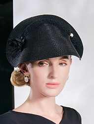 Headbands Hats Fiber Bowler / Cloche Hat Straw Hat Sun Hat Wedding Tea Party Elegant Wedding With Pearls Tulle Headpiece Headwear