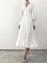 Vinobraní 50. léta Šaty Malé bílé šaty Pro nevěstu Dámské Nahoře nabírané Jednobarevné A-Linie Do V Plesová maškaráda Svatební Štando loučení se svobodou nevěsty Šaty