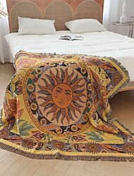 Tapiz psicodélico retro de sol y luna, tapiz colgante de pared para dormitorio, decoración de los años 80, mural hippie de sol y luna de arcoíris