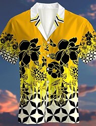 Ombre Floral Geometic Fashion Hawaiian Designer Men's Summer Hawaiian Shirt Camp Collar Shirt Graphic Shirt Outdoor Street Casual Summer Turndown Short Sleeve Yellow Blue Orange S M L Shirt