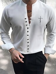 Męskie Zmywalna tkanina bawełniana Koszula z grafiką Wiara Nadruk Przycisk w dół Długi rękaw Stójka Biały, Rumiany róż Koszula Odzież do pracy Dzienne zużycie Wyjściowe