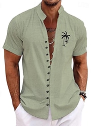 palmboom heren resort Hawaiiaans 3D-bedrukt overhemd vakantie dagelijks gebruik vakantie zomer staande kraag korte mouwen blauw groen kaki sml polyester overhemd