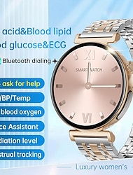 JA02 Smart Watch Women 1.28 AMOLED ECGPPG Heart Rate Uric Acid Blood Lipid Non-invasive Blood Glucose Radiation Monitor Band