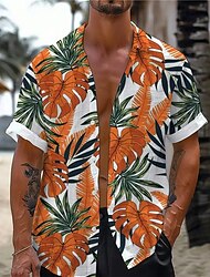 foglia tropicale resort da uomo hawaiano camicia stampata in 3d vacanza all'aria aperta spiaggia estate servizio di preparazione della sera manica corta blu fucsia arancione s m l camicia in tessuto