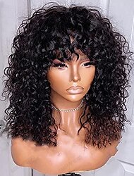 Curly Full Machine Made Scalp Top Wig With Bangs Scalp Top Kinky Curly Wigs Remy Brazilian Curly Human Hair Wigs For Women Natural Color 8-30 inch