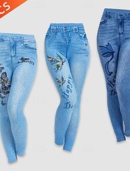 Confezioni multiple 3 pezzi Per donna Blu Taglia piccola Pantaloni Ghette Tasche Stampa Farfalla Strada Casual Poliestere Estate