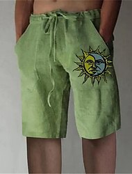 Pánské Lněné šortky Letní šortky Plážové šortky Kapsy Šňůrky Elastický pas Slunce Pohodlné Prodyšné Krátký Dovolená Plážové Havajské Cikánský Bílá Trávová zelená