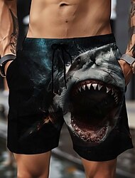 Herren Tiermotiv Hai 3D-Druck Badeshorts Boardshorts Badehosen Mittlere Taille Urlaub Sport Streetwear Party Lässig Täglich Kordelzug mit Mesh-Futter Elastischer Bund Designer Bekleidung