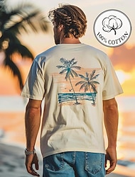 camiseta gráfica para hombre árbol de coco moda camiseta informal al aire libre camiseta top street casual camiseta diaria beige camisa de manga corta con cuello redondo ropa de primavera y verano