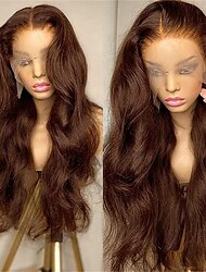 Peluca frontal de encaje ondulado marrón chocolate transparente 13x4 peluca frontal de encaje hd pelucas humanas brasileñas prearrancadas para mujeres