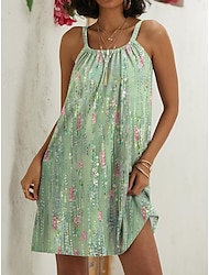 Γυναικεία Φλοράλ Σουρωτά Ασύμμετρο Μίνι φόρεμα Παραλία Αμάνικο Καλοκαίρι