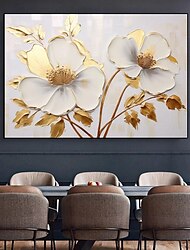 Abstract White Gold Oil Painting On Canvas hand painted  Flower Painting Blooming Floral oil painting Wall Decor painting for Living Room Home Decor Custom Gold painting Wall Art